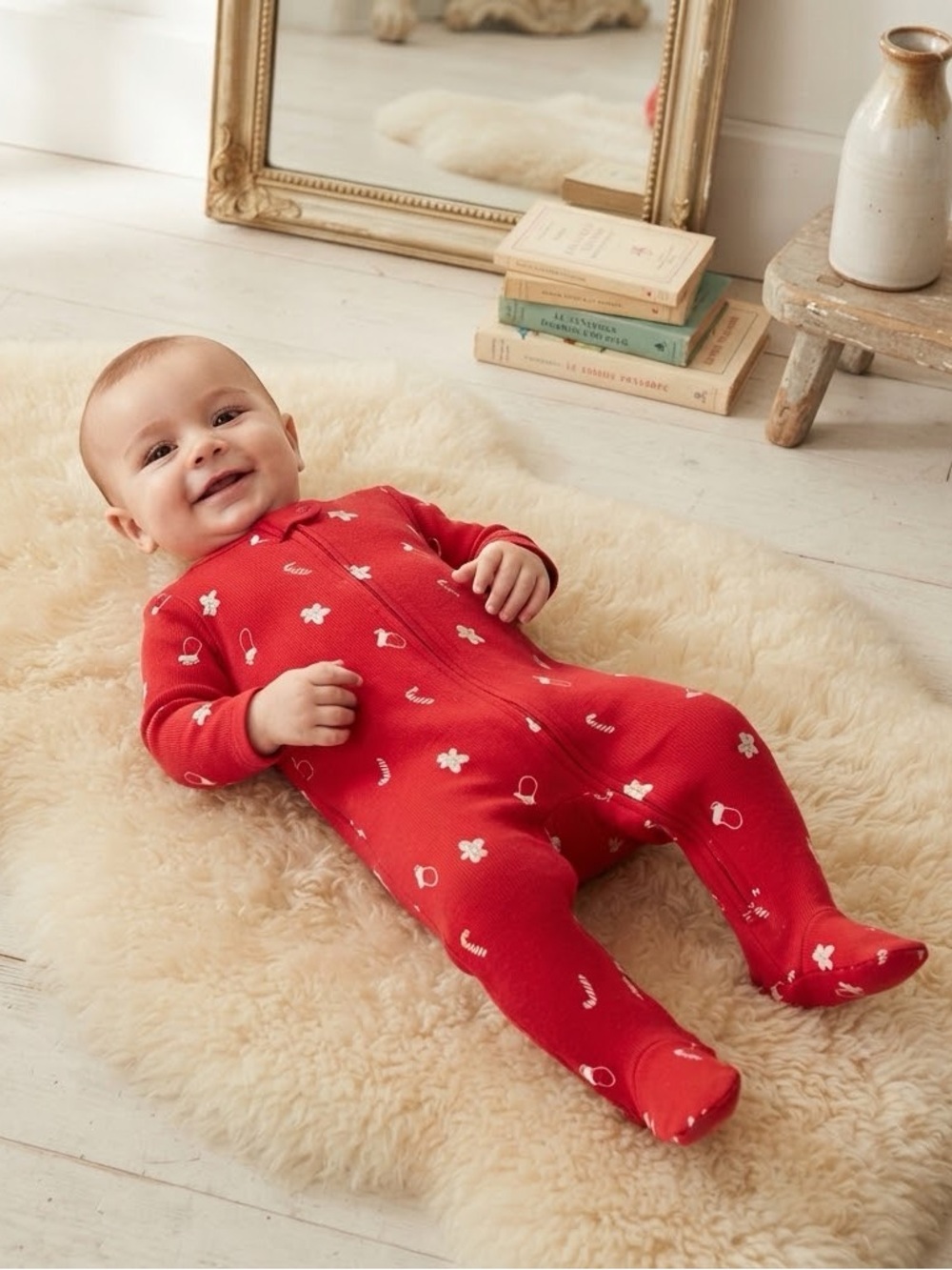 Carter's Red Gingerbread Textured 2-Way Zip Footed Sleeper